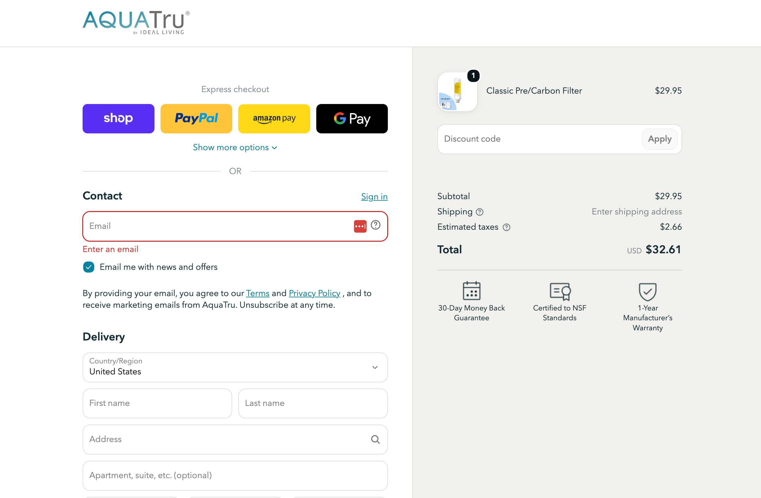AquaTru checkout preview