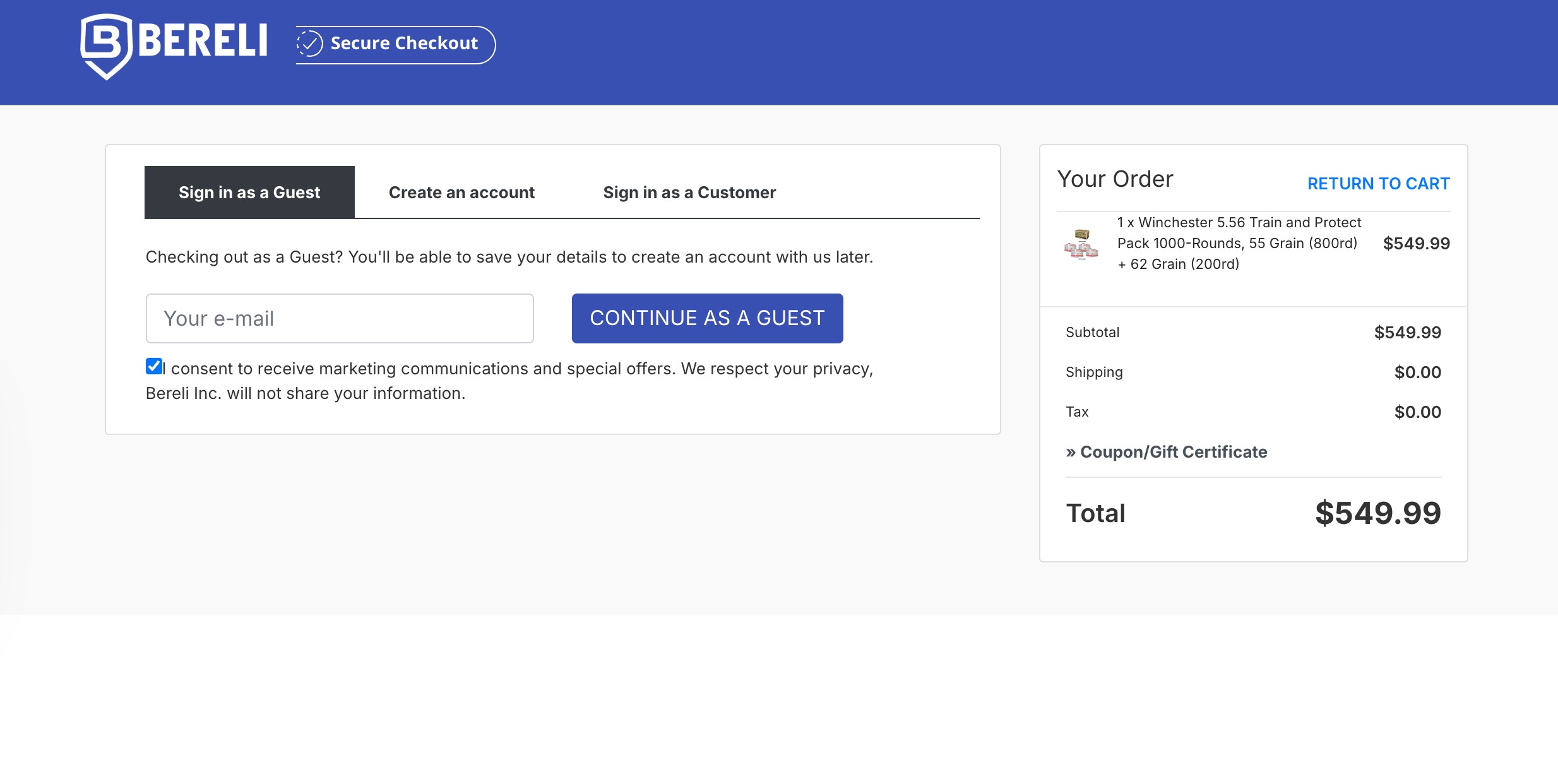 Bereli checkout preview