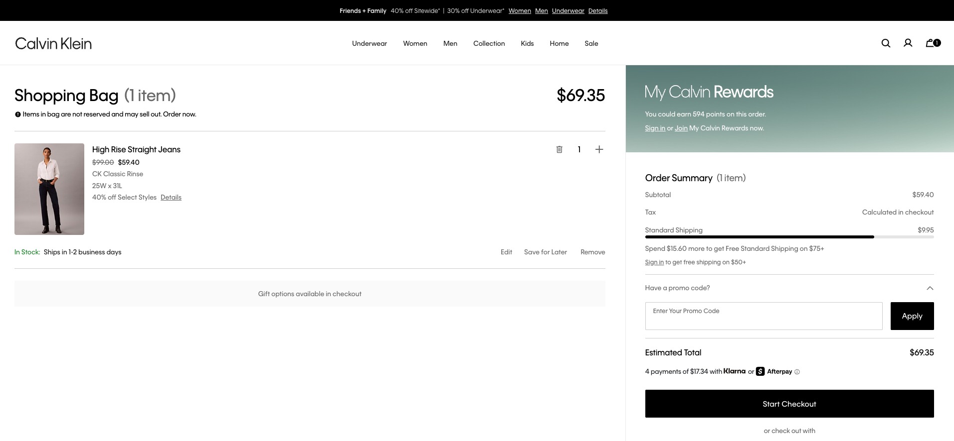 Calvin Klein checkout preview