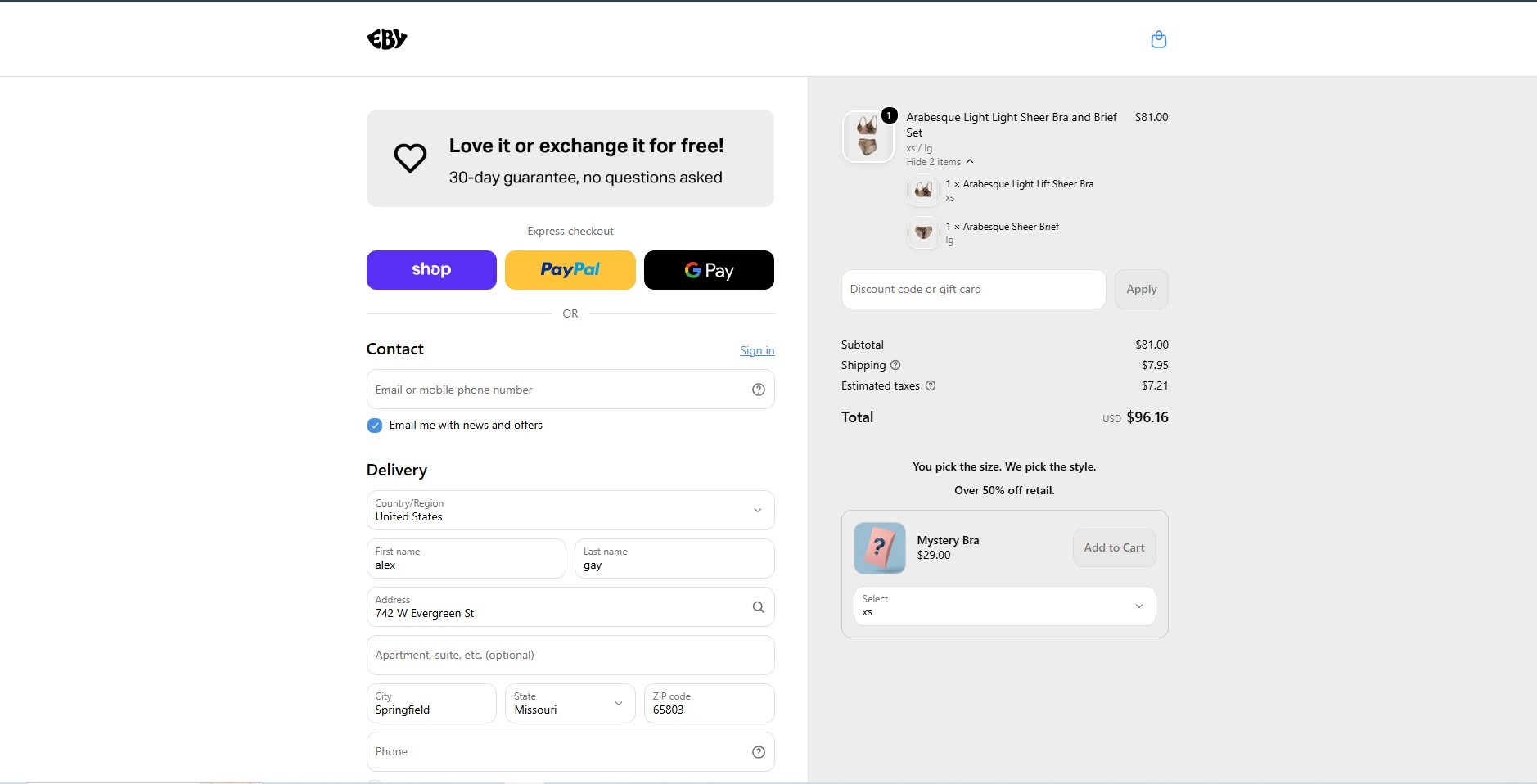 EBY checkout preview